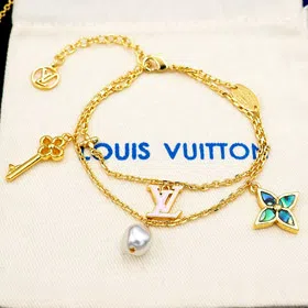 Louis Vuitton LV abalone key pink enamel letter double bracelet -3818  