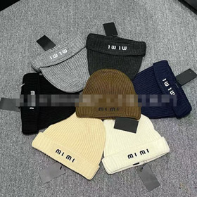 Miu Miu letter-embroidered ear-warming knitted hat-5845  